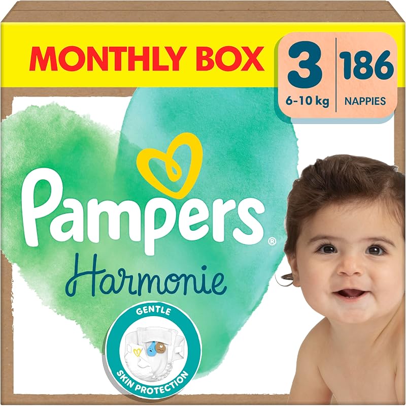 Pampers Harmonie Nappies Size 3 186 Nappies 6kg-10kg Monthly Pack