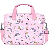 MoKo 10-12.5 Inch Kids Tablet Sleeve Carrying Case for Fire HD 10 13th/11th Gen, Fire HD 8/7 Kids 2022, Tablet Bag with Shoulder Strap for 10/10.1 Inch Android 12/13, Pink Unicorn