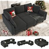 Dowiean Sectional Sleeper Sofa 6 Seaters Modular Sleeper Sofa Couch | Comfy Sectionals Couches Bed, Convertible Sofas with Ottomans, Modular Sectional Couches for Living Room, Dark Gray