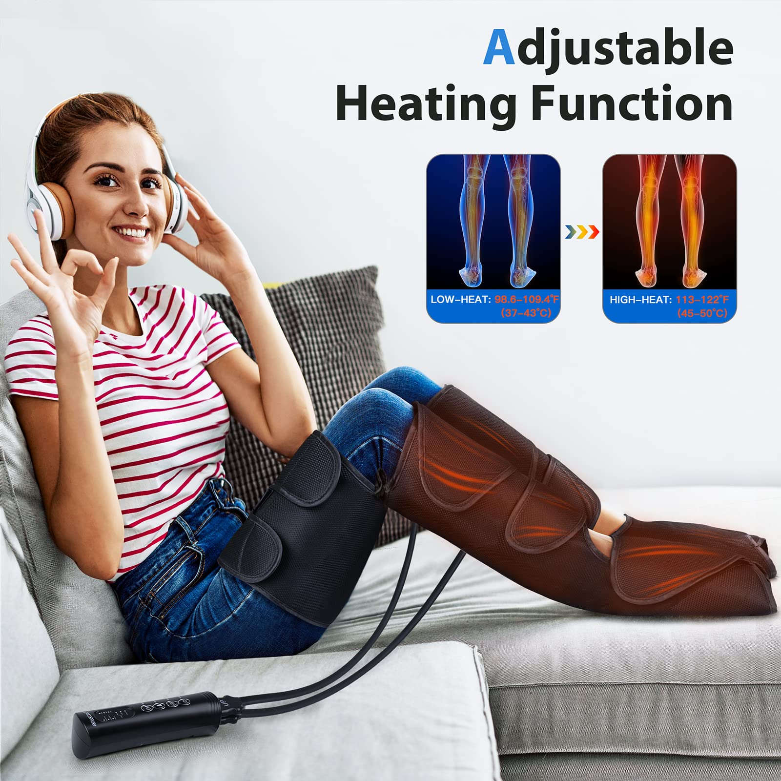 CINCOM Leg Massager with Heat - Air Compression Foot, Calf & Thigh Massager with Handheld Controller