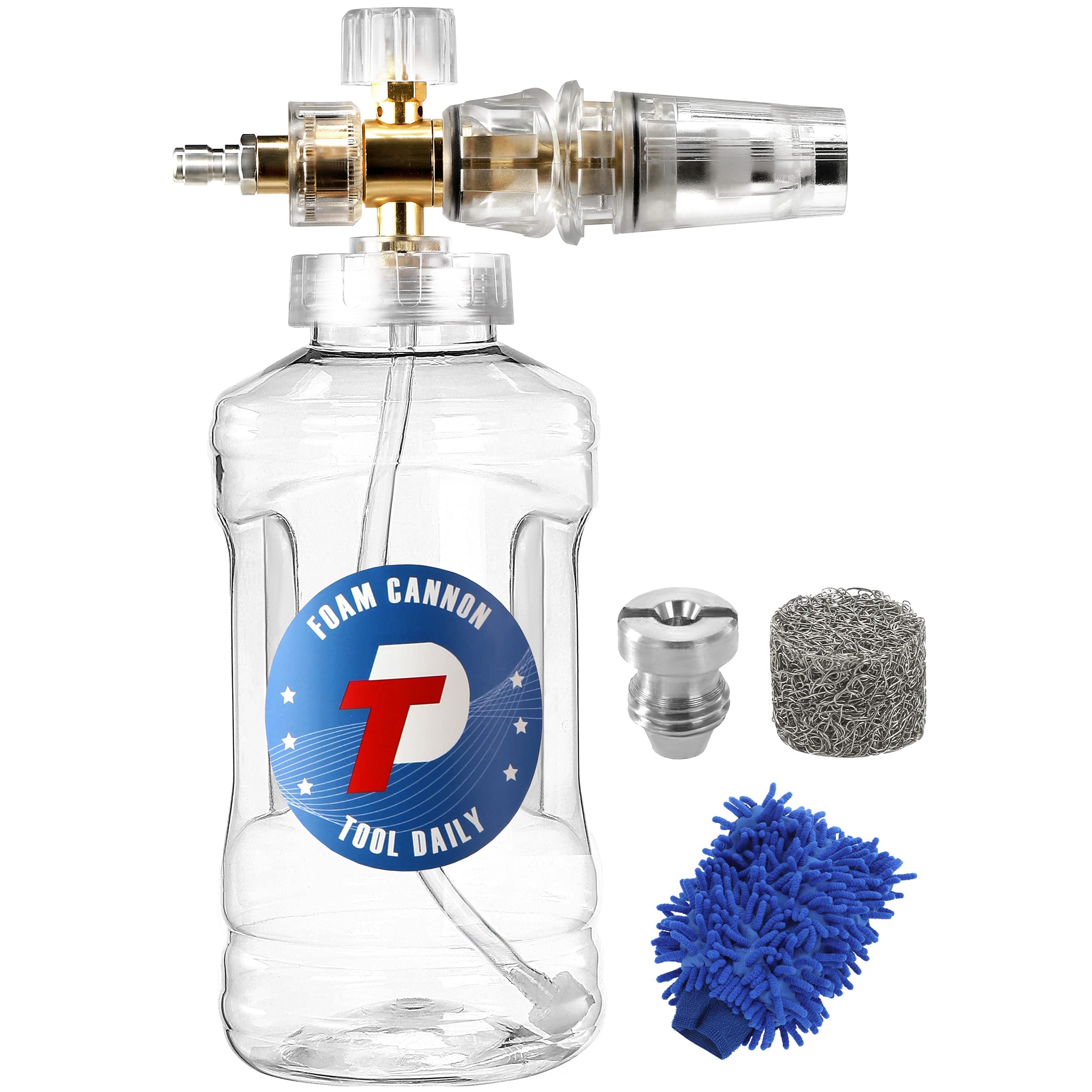 Photo 1 of Tool Daily Pressure Washer Foam Cannon, Adjustable Snow Foam Lance with M22 and 1/4 Inch Quick Connect, Additional Orifice Nozzle 1.1mm, Car Wash Mitt, 1.5 Liter