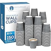 NYHI Set of 150 Ripple Insulated Gray Paper Cups Coffee Tea Hot Cups Recyclable 3 Layer Rippled Wall For Better Insulation Perfect for Cappuccino Hot Coco or Iced Drinks (8 oz - 150 pack)