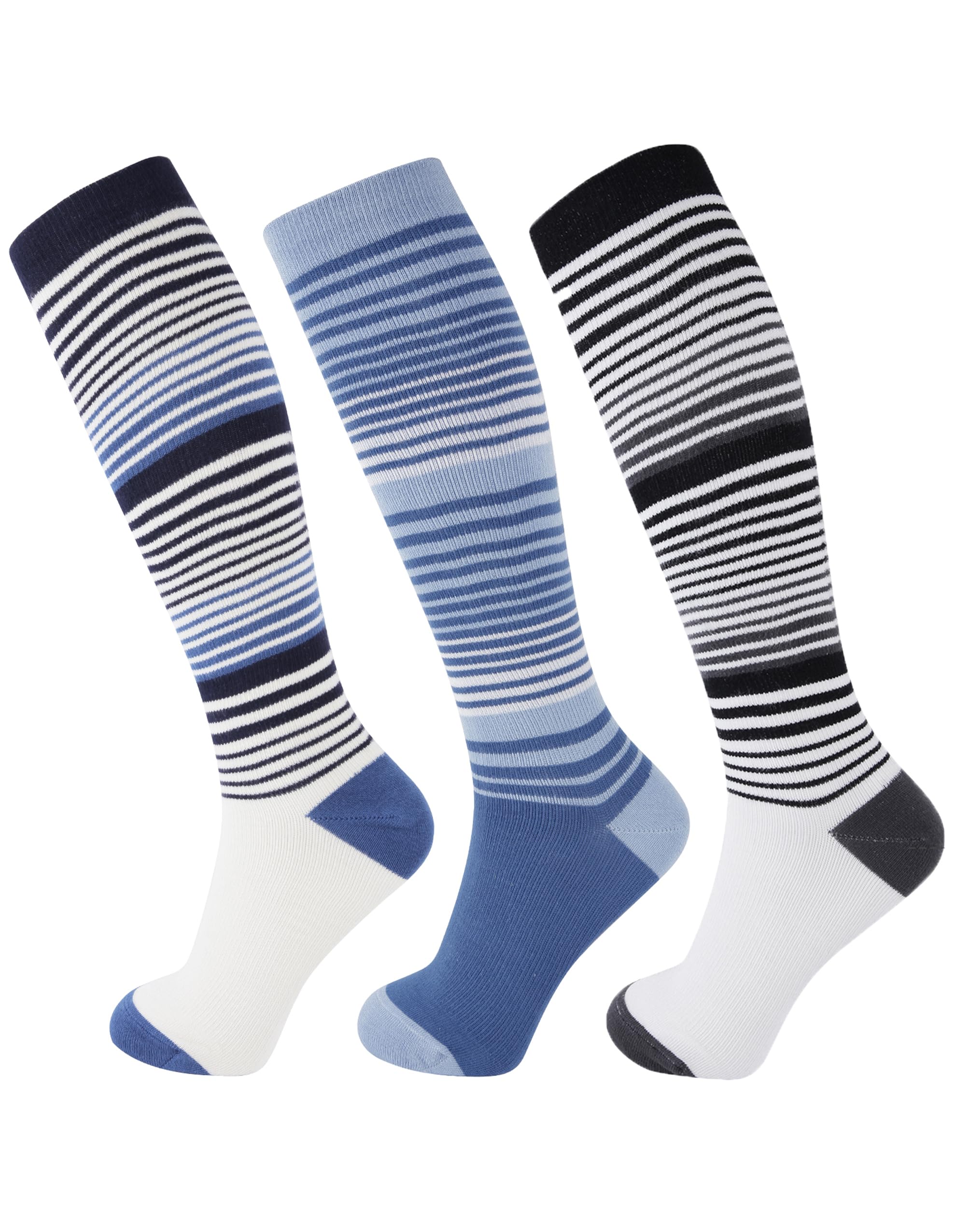 Photo 1 of +MD 3 Pairs Compression Socks Moisture Wicking 15-20 mmHg for Women & Men Cushion Support Stockings for Airplane Flights, Travel, Nurses, Edema 10-13