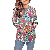 storeofbaby Girls Casual Long Sleeve Shirts Round Neck Tops Loose Fit Tunic Blouses