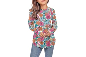 storeofbaby Girls Casual Long Sleeve Shirts Round Neck Tops Loose Fit Tunic Blouses