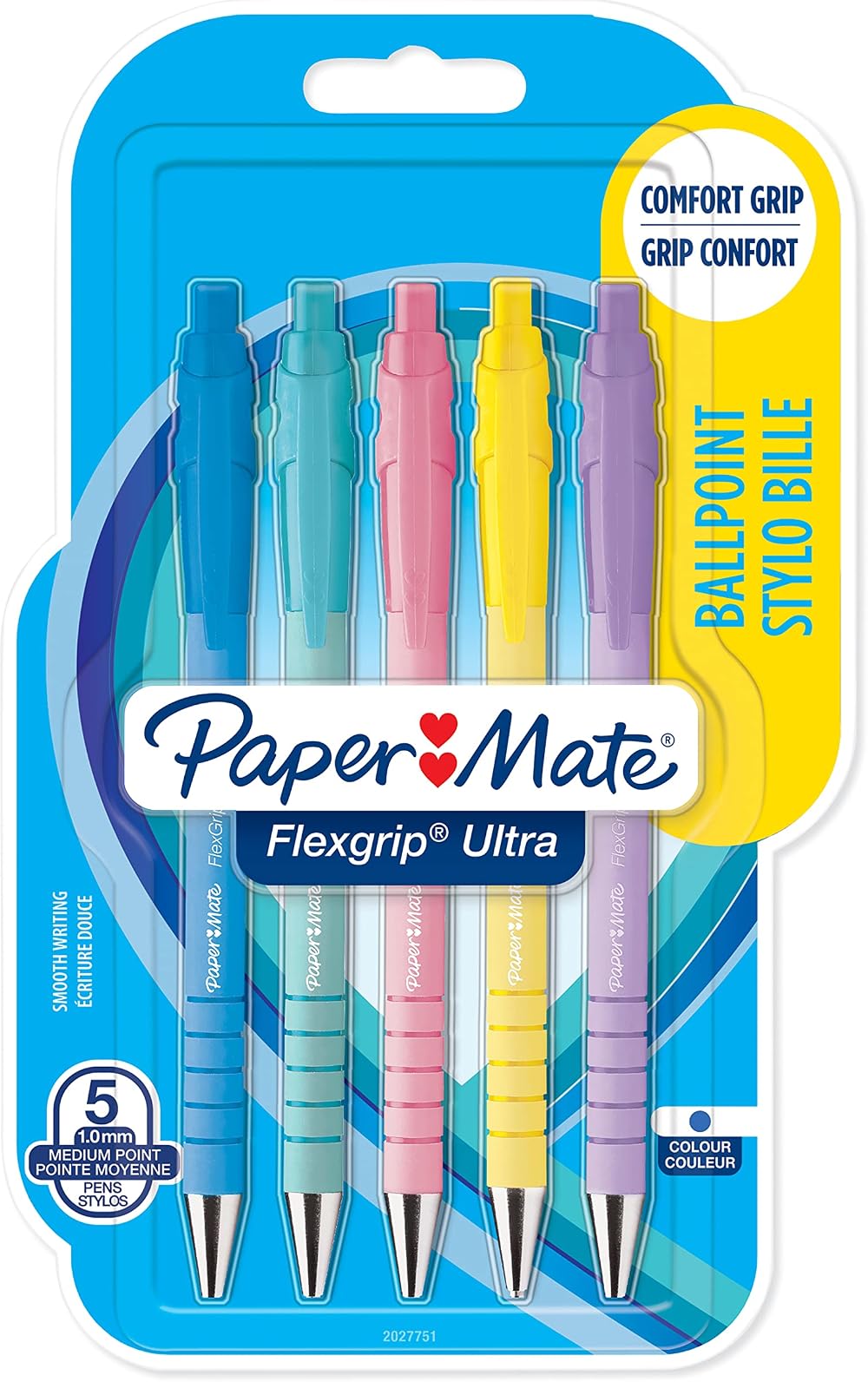 Paper Mate Flexgrip Ultra Pastel Ballpoint Pens 1.0mm Blue 5 Count