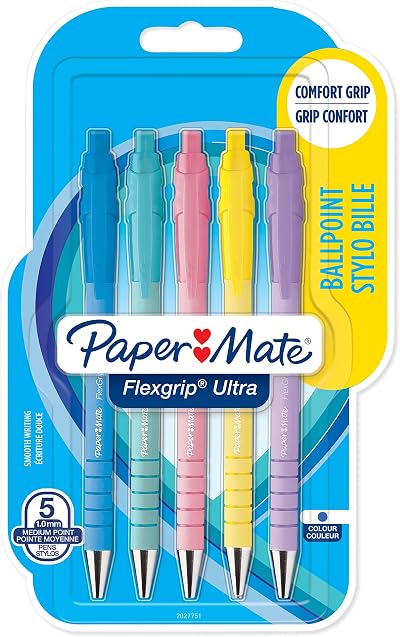 Paper Mate Flexgrip Ultra Pastel Ballpoint Pens 1.0mm Blue 5 Count