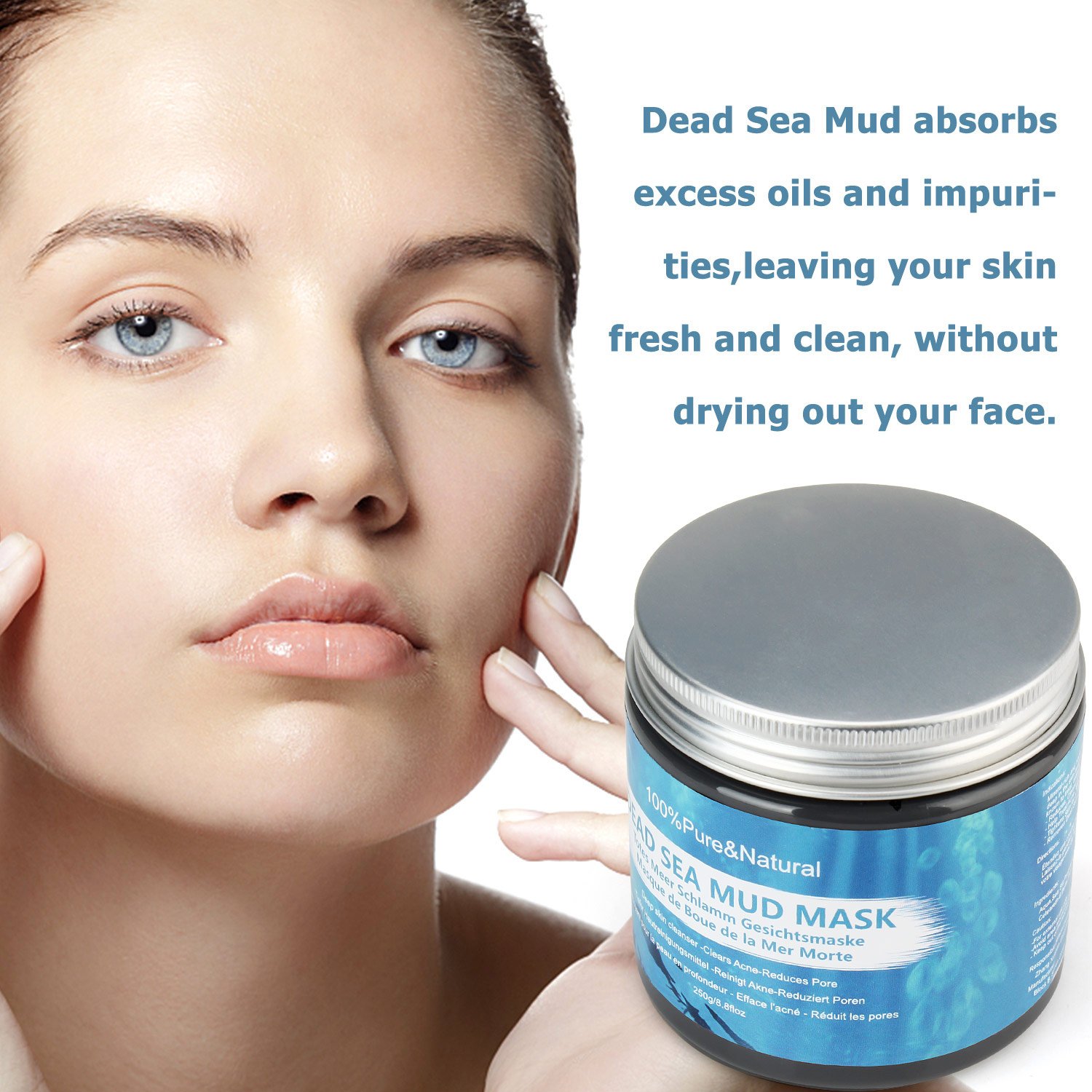 Wotek Mascarilla Facial de Barro de Mar Muerto, Mascarilla Hidratante Facial, Limpiadora Profunda - Elimina El Acné y Reduce Poro -100% Natural, Orgánica y Mineral