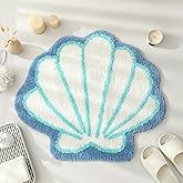 YRXRUS Seashells Bathroom Rug, White Bathroom Rugs, Ocean Decor Shell Bath Mat Gifts, Cute Seashell Shaped Bath Rugs for Sea Room Decor, Machine Washable & Non-Slip Bath Mat, 22x26 Inch