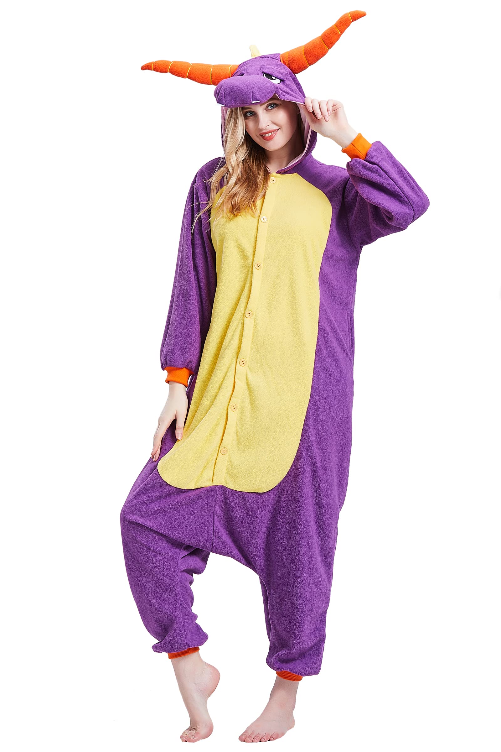 Photo 1 of Magicalani Purple Dragon Onesie Adult Pajamas- Unisex Halloween Animal Costume Sleepwear for Men & Women - Comfy & Fun Cosplay Outfit