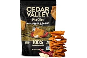 CEDAR VALLEY SELECTIONS Cedar Valley Red Pepper Pita Chips 6 Pack – Light Golden Pita Chips with Crunch, Bold Red Pepper & Garlic Flavor, Small-Batch Family-Made Snack, No Preservatives, Zero Seed Oils, Perfect for Dipping, 180g Each