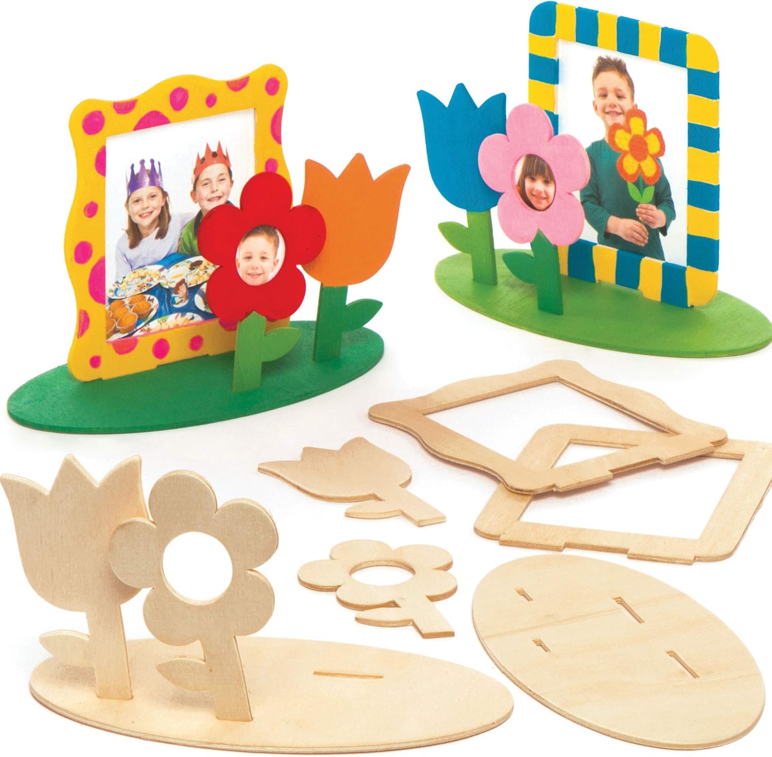 Baker Ross AW356 Wooden Flower Garden Photo Frame Kits (Pack of 4) For Kids to Decorate and Display for Mothers Day