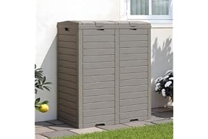 ComeWay 76 Gallon Outdoor Trash Can Waterproof Resin Garbage Can with Tiered Lid & Drip Tray Indoor and Outdoor Use Trash Bin for Patio Kitchen, Backyard & Deck, Gray