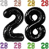 Katchon, Black 28 Balloon Numbers - 40 Inch | Mylar Foil Black 28 Birthday Balloon 28th Happy Birthday Decorations | 28 Number Balloons For Anniversary Decorations | Birthday Party Decoration