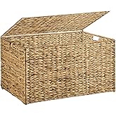 MOORLITER Water Hyacinth Storage Basket with Lid, 52.8 Gallon(200L),Natural | Large Wicker Basket with Lid, Woven Storage Bin with Handles, Foldable, Metal Frame, for Bedroom, Laundry Room, Living Room