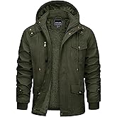 CRYSULLY Men's Winter Jacket Cotton Military Jackets Fleece Lined Thick Warm Cargo Coats Multi-Pocket Outwear with Hooded