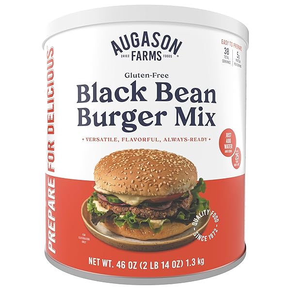 AUGASON FARMS BLACK BEAN BURGER MIX CAN, CERTIFIED GLUTEN FREE, EMERGENCY FOOD SUPPLY, EVERYDAY MEALS, 38 SERVINGS