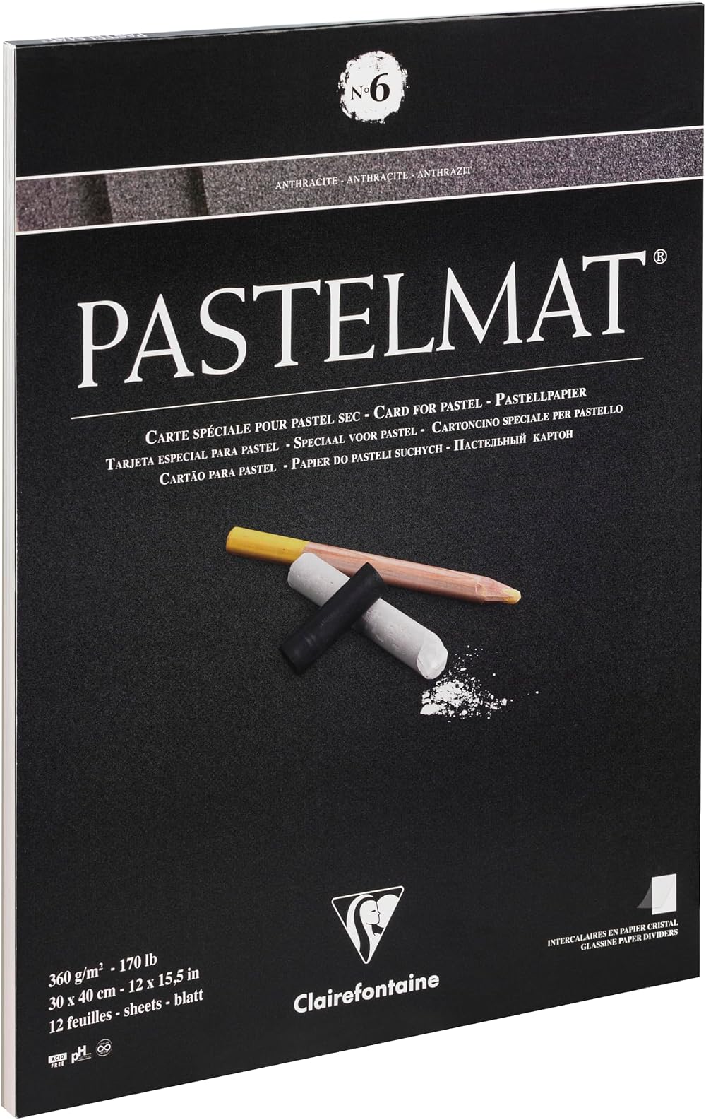 Clairefontaine Pastelmat Pad 30x40cm Anthracite 12 Sheets 360gsm No.6