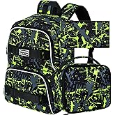 FTJCF 17 Inches Backpack for Boys Men, 3Pcs College Laptop Backpacks Set for Teens Students, Water Resistant Graffiti School Bookbag with Lunch Bag(Green)