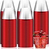 Lounsweer 100 Pcs 9oz Rimmed Plastic Cups Christmas Clear Cocktail Cups Heavy Duty Disposable Wine Glasses for Birthday Bridal Shower Baby Shower Holiday Celebrations(Red)