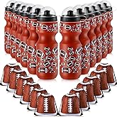 Hosuly 24 Pcs 24 oz Football Water Bottle Bulk and Drawstring Bag Set 12 Reusable Plastic Biking Water Bottle Tumbler 12 Sport Gym Goodie Gift Bag for Party Favor (Brown)