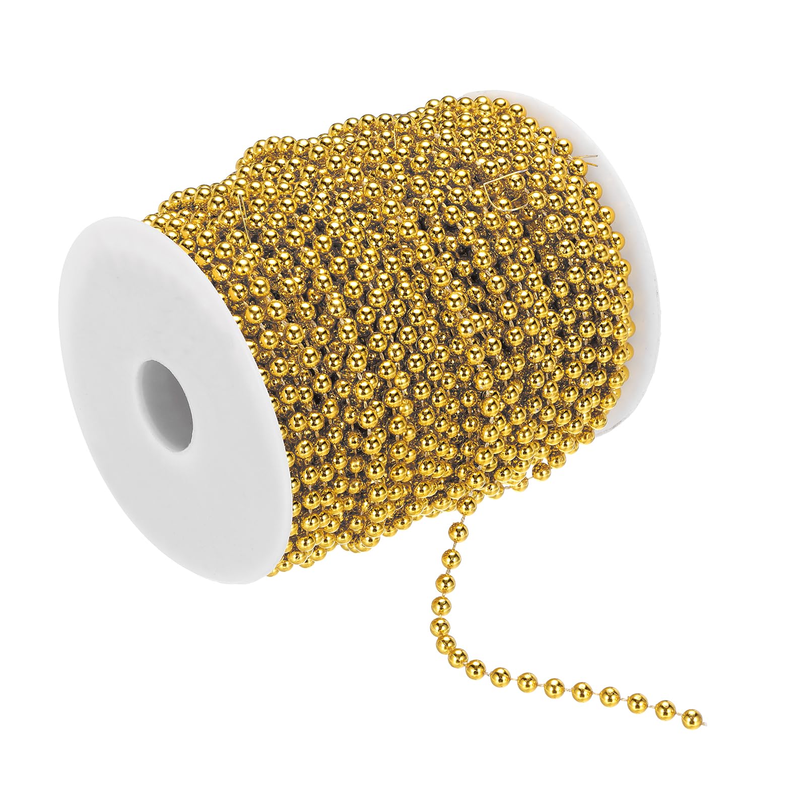 PATIKIL 5mm 98.4Ft Pearl Beads Garland, Faux Pearl Strands Roll Spools for DIY Jewelry Decor Wedding Dresses Christmas Tree, Gold