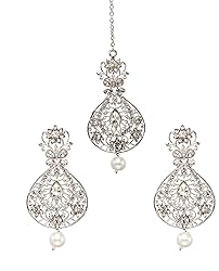 Bindhani Silver-Toned Flower Work Drop Maang Tikka