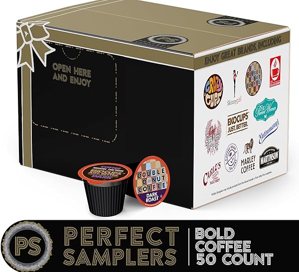 CRAZY CUPS PERFECT SAMPLERS DARK ROAST COFFEE PODS VARIETY PACK SAMPLER, ASSORTMENT OF EXTRA BOLD SINGLE SERVE PODS FOR K CUP BREWERS, 50 COUNT