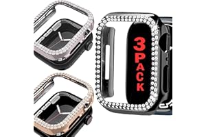 LESAMPO Women Sparkly iWatch Screen Protector Case Compatible with Apple Watch Band 38mm 40mm 41mm 42mm 44mm 45mm 46mm Series,No_Glass Slim Bling Bumper (Black+Rose Golden+Starlight, 45 MM)