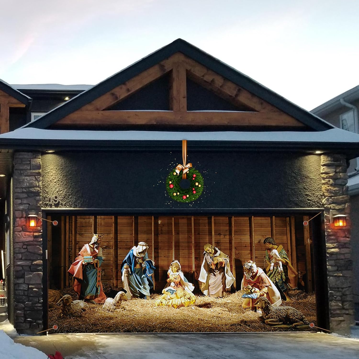 Garage Door Decorations - BKDRL 7x16 ft Garage Door Christmas Decorations, Large Christmas Garage Door Banner for Indoor/Outdoor Christmas Garage Door Mural Christmas Holiday Party Decorations