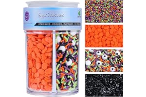 KERCKY Halloween Sprinkles Edible for Cake Decorating, 8Oz Sprinkles with Black Orange Purple Nonpareils and Jimmies, Eyeball, Black Sugar and Orange Pumpkin for Cupcakes Cookie Ice Cream Baking Topping