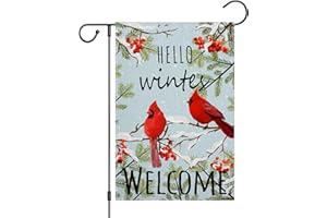 Girlly Winter Christmas Cardinal Garden Flag Double Sided 12x18 Inch Hello Winter Snowflake Sign Welcome Yard Flag Farmhouse Outdoor Decor Burlap Red