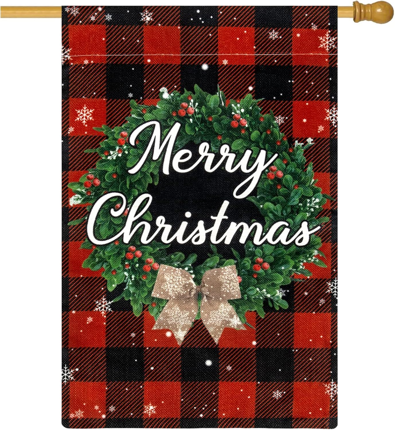 Flags - Unves Christmas Flags 28x40 Double Sided for Outdoors, Red and Black Buffalo Plaid Burlap Christmas House Flags, Large Christmas Garden Flag for Yard Winter Holiday Decorations