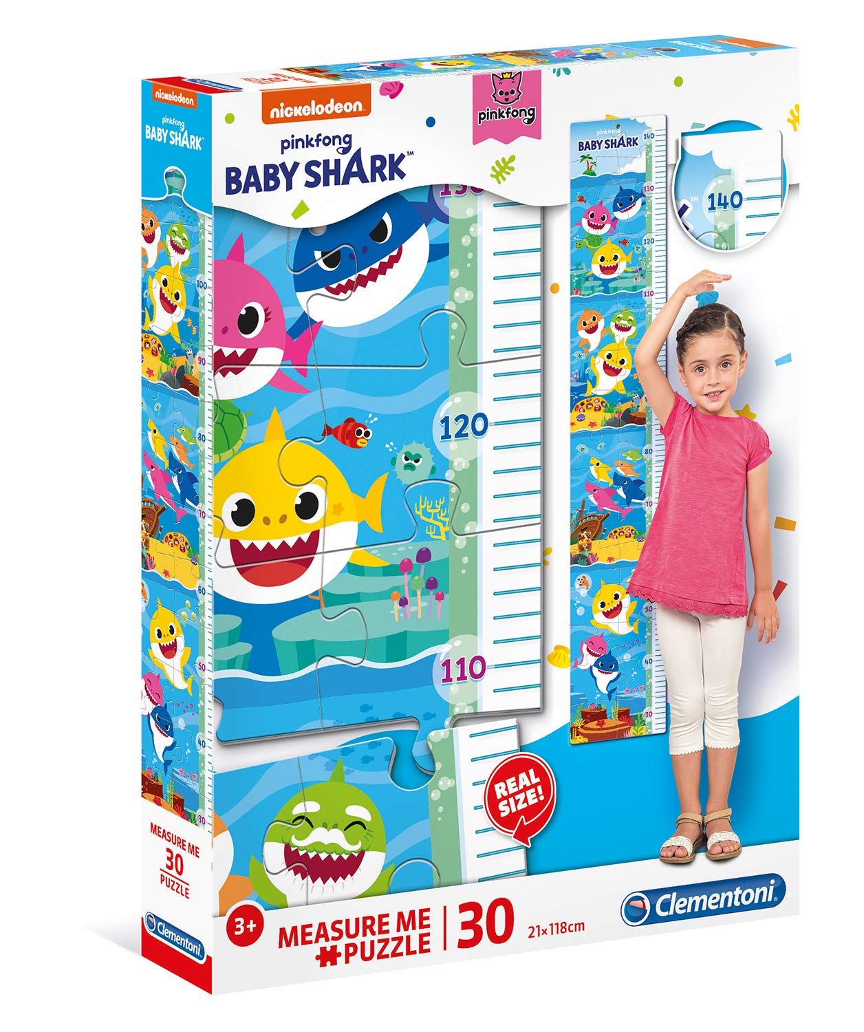 Clementoni 20340, Baby Shark Measure Me Puzzle for Children - 30 Pieces, Height Chart for Children up to 140 cm Multi-coloured