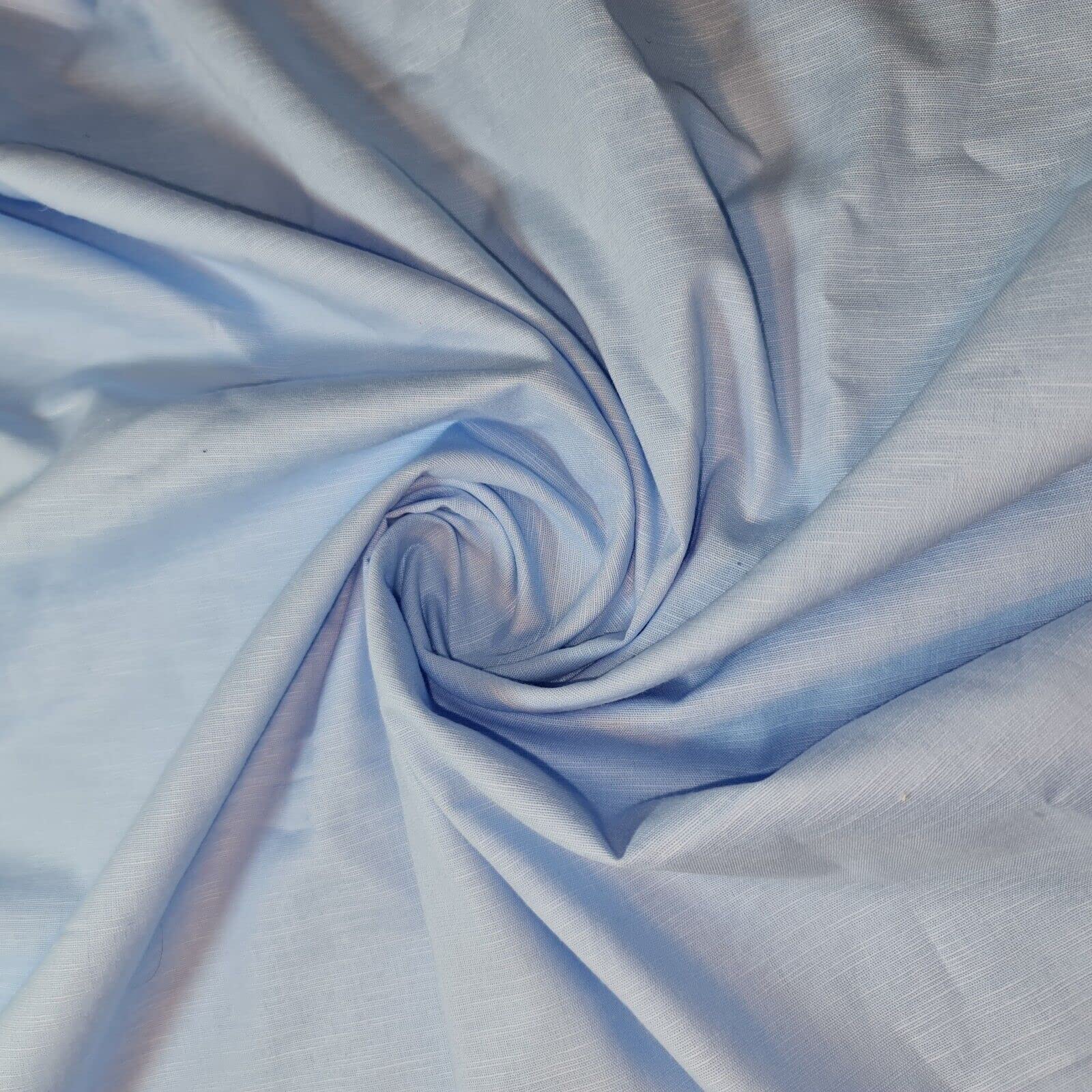 100% Cotton Rich Linen Poplin Dress Craft Fabric Material 58" - 150 cm Wide Sold As 1 Meter Pre - Cut Lengths (Available in 13 Colours) (Sky)