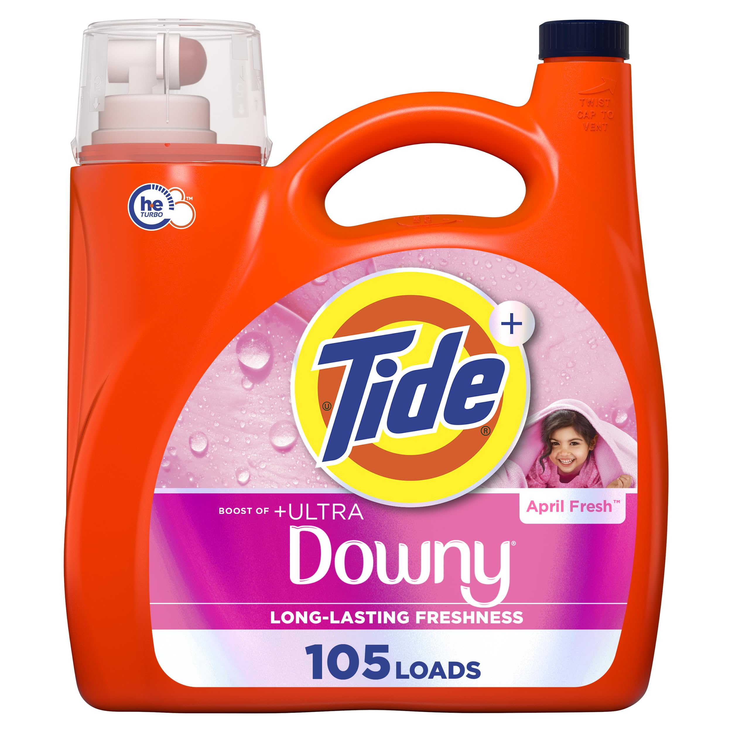 Photo 1 of Tide Plus Boost of Ultra Downy Liquid Laundry Detergent, April Fresh Scent, 148 fl oz, 105 Loads, Laundry Detergent Liquid with Long-Lasting Freshness