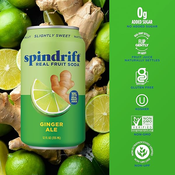 SPINDRIFT SODA GINGER ALE SODA MADE WITH REAL SQUEEZED FRUIT 12 PACK CASE