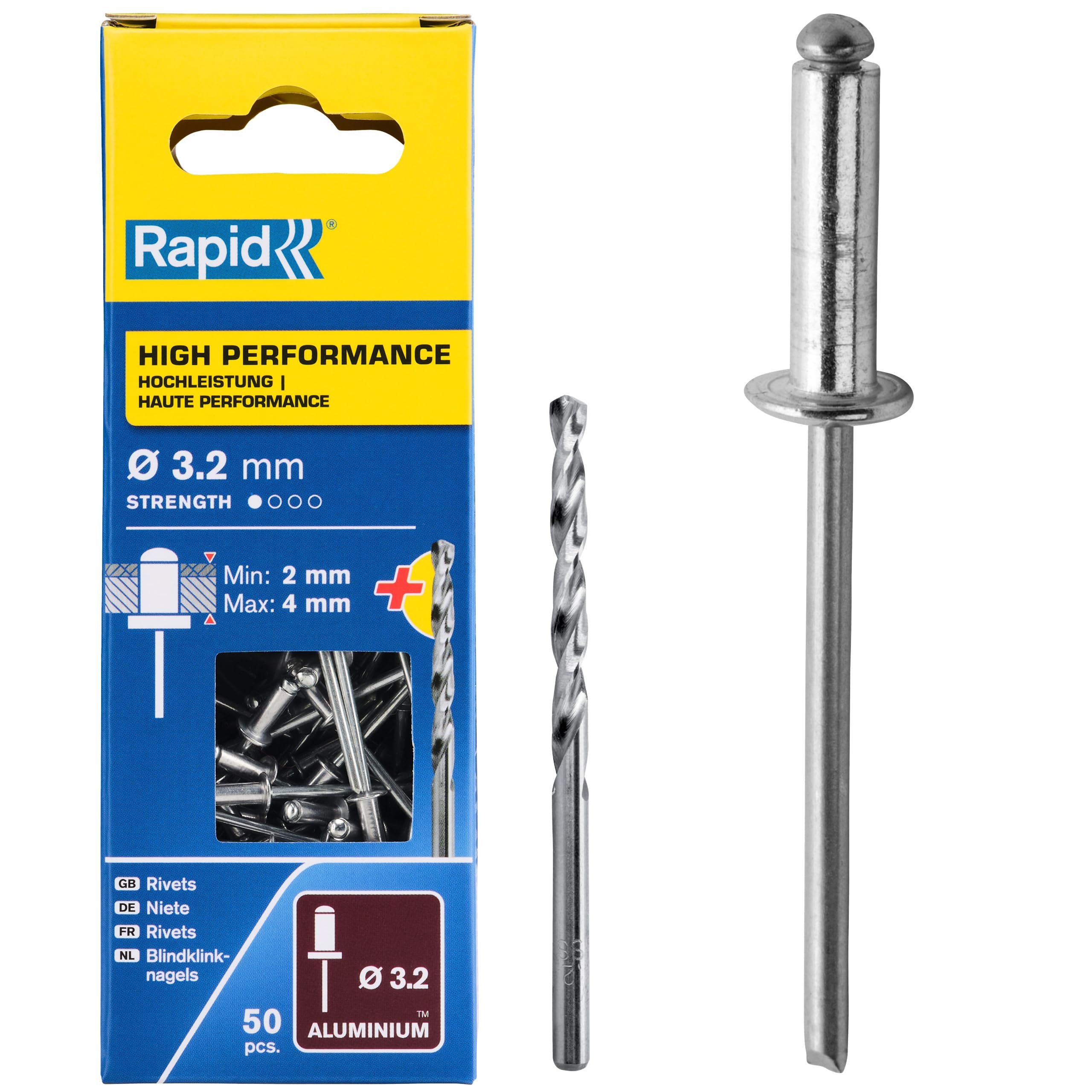 Rapid Rivets High Performance Including Drill Piece, 3.2 x 8 mm, 5000383 - 50 Pieces — image 1