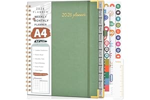 NOTBOKPA 2026 Planner, Weekly and Monthly Calendar Planner from January 2026 - December 2026, 8.5" x 11" Hardcover Leather Hourly Appointment Book with Tabs, Spiral Daily Planners for College School Work Home, Green