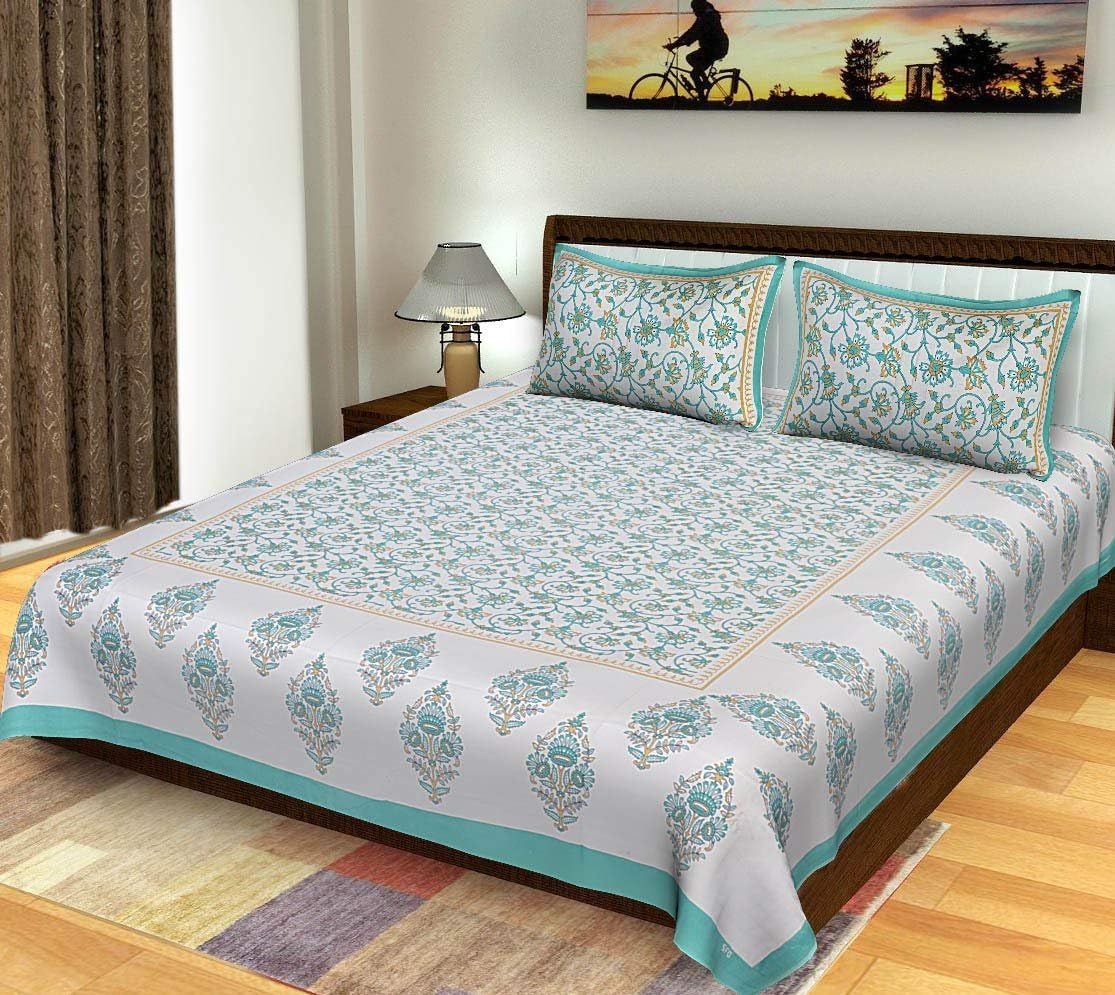 JAIPUR PRINTS king size bedsheet 100 % cotton comfort rajasthani jaipuri traditional Double Bedsheets with 2 Pillow cover
