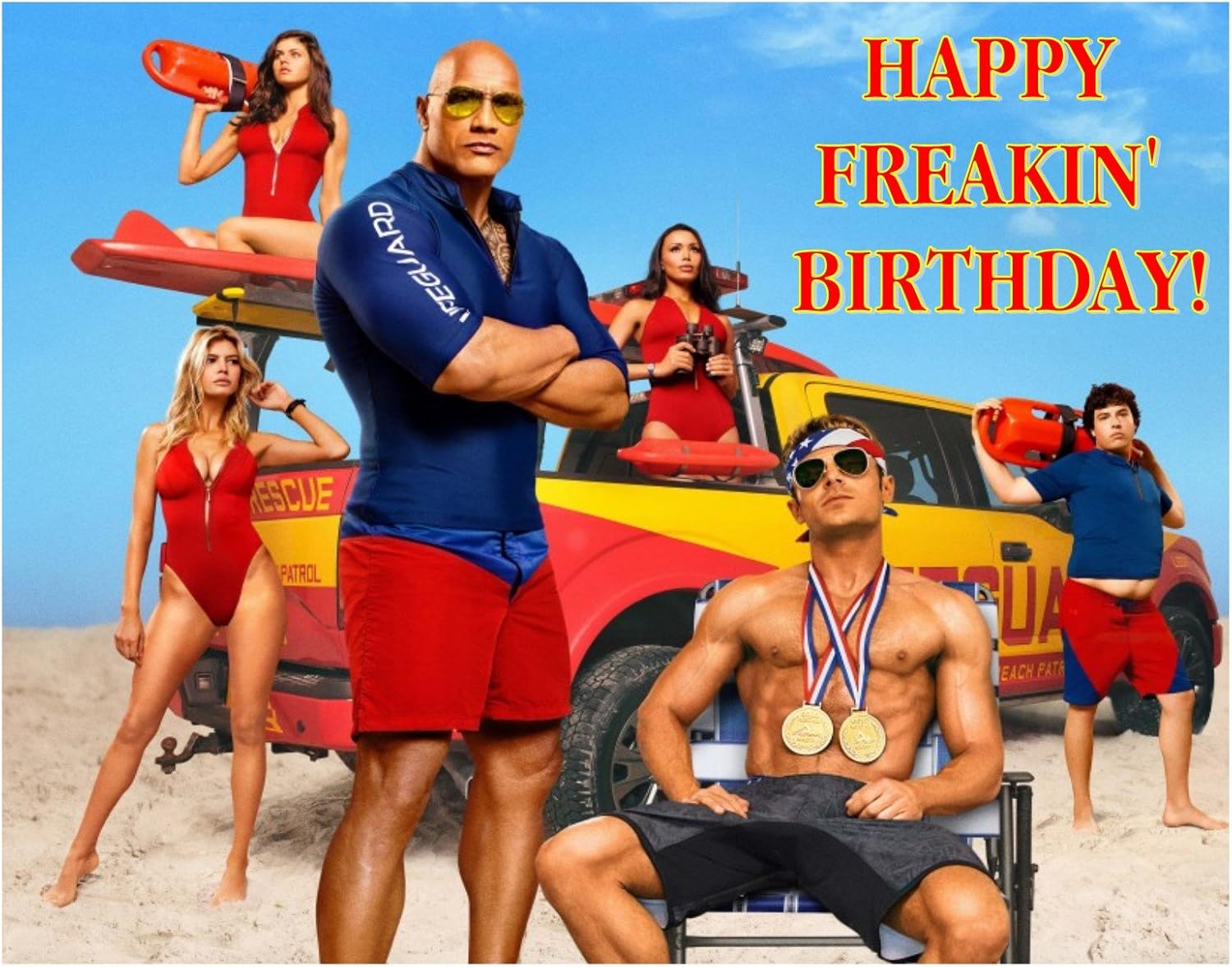 Baywatch Zac Efron 10 X 8 Rectangular Personalised Birthday Cake Border Topper Printed On Icing Wafer Card Amazon Co Uk Grocery