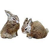Basuo-9Q Easter Bunny Plush Figurine - 2 Piece Mini Realistic Chocolate Rabbit Staffy for Spring Basket Fillers, Home Decoration, Photoshoot Props, (Brown)