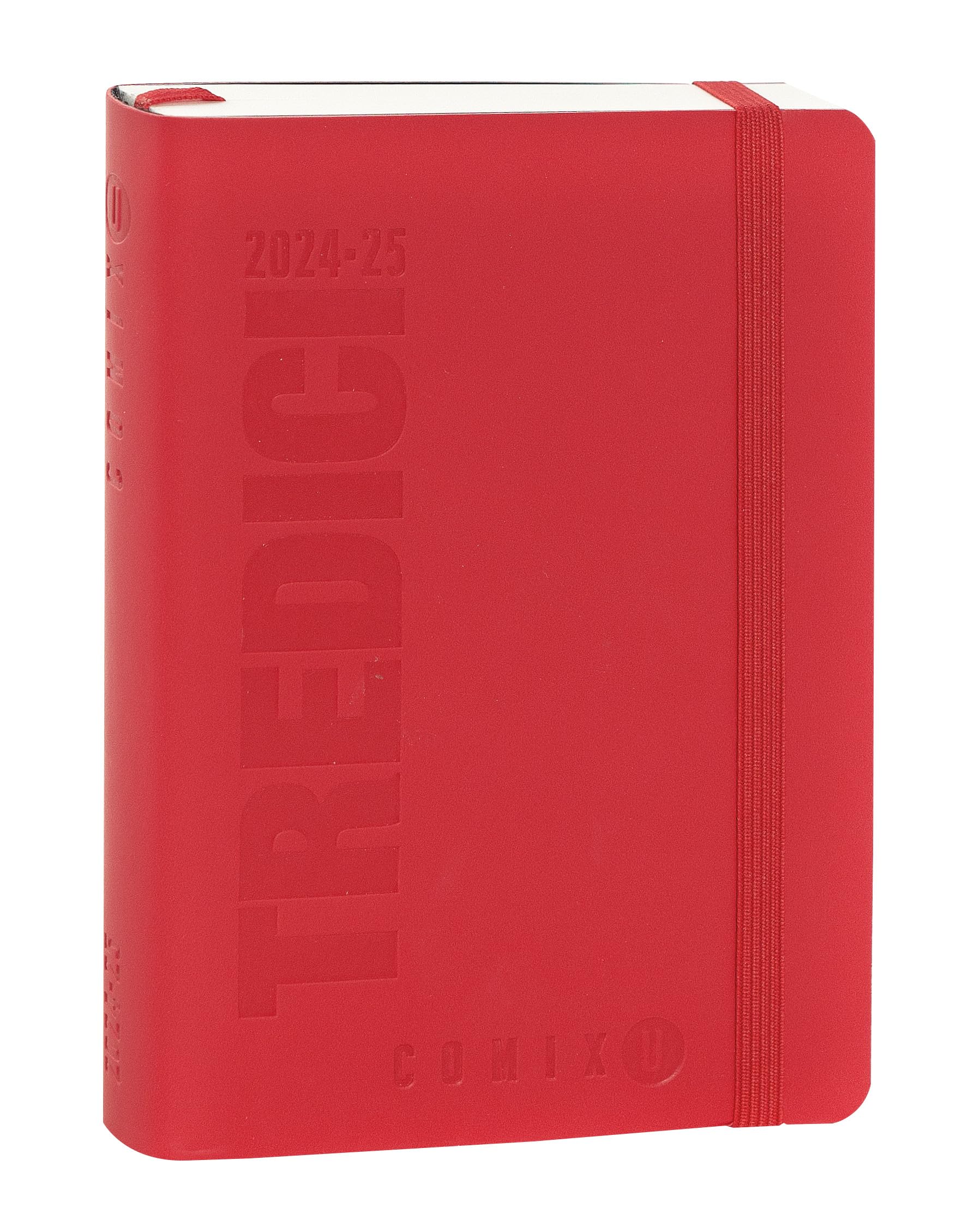 COMIX U YOURSELF 2024-2025 Mini Daily Diary, 13 Month Diary, with Soft PU Cover, Elastic, Expandable Pocket and 384 Pages, Ideal for School, 4.3 x 6 inches, Red