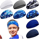 Haull 8 Pcs Sweatbands for Kids Boys Headbands Athletic Baseball Basketball Football Headbands Breathable Elastic Headband for Sports Running Exercise