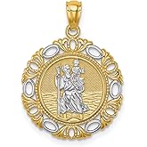 St Christopher Necklace Mens & Womens, St Christopher Medal Pendant in 14k Yellow Gold, 1.82 Gr. with Fancy Border, Patron Saint of Travelers, Feast Day July 25, 17mm Pendant
