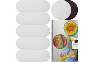 Engrowtic 50 Pcs Magnetic Painting Canvas Panel Mini Canvas Boards for Painting Mini Tile Art for Fridge Locker Art Crafts DIY(4 in,Round)