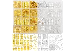 FSCWLMON 260 Pcs Hair Jewelry for Braids,Hair Beads Accessories for Dreadlock,Metal Hair Clips Cuffs Rings,Loc Rave Hair Charm Decorations Adjustable Kits for Men Women Golden and Silvery