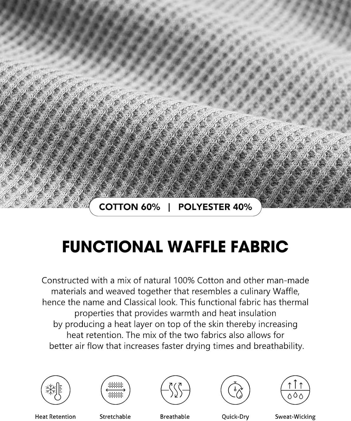 CQR 1 or 2 Pack Men's Long Sleeve Thermal Underwear Tops, Midweight Waffle Crewneck Shirt, Winter Cold Weather Thermal Shirts: Clothing