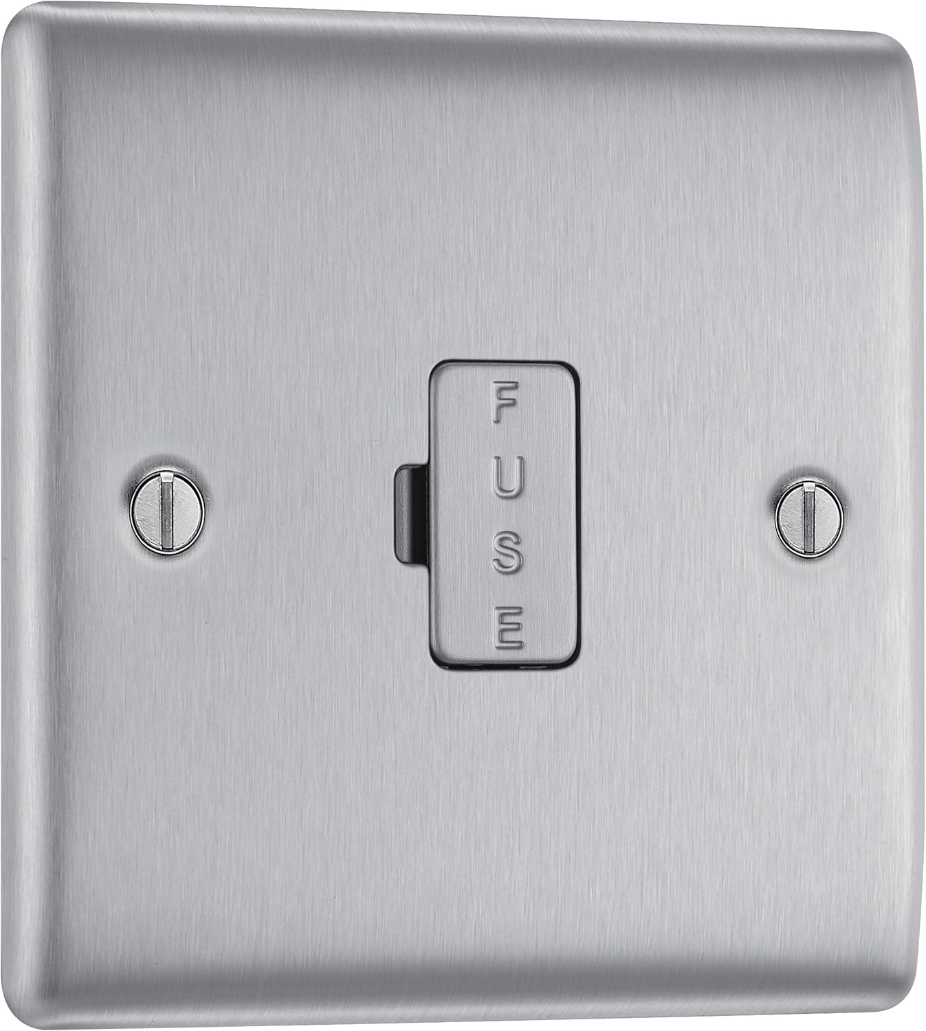 BG Electrical Unswitched Fused Spur Connection Unit, Double Pole, Raised and Slim Profile, Round Edges, Nexus Metal