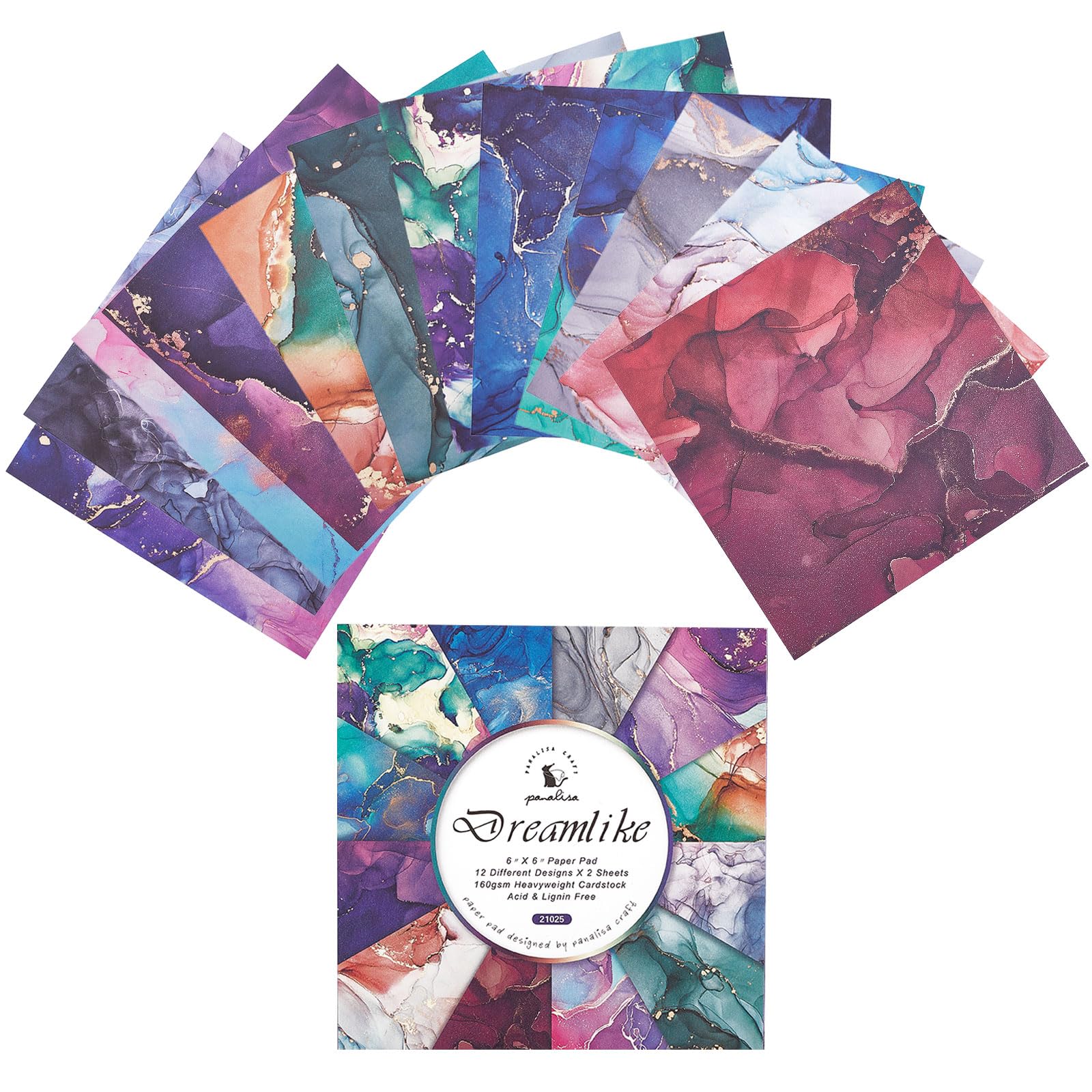 GORGECRAFT 24PCS Color Mixture Paper 15.2x15.2cm Marble Bronzing Pattern Pack for DIY Card Making Scrapbooking Photo Album Holiday Arts